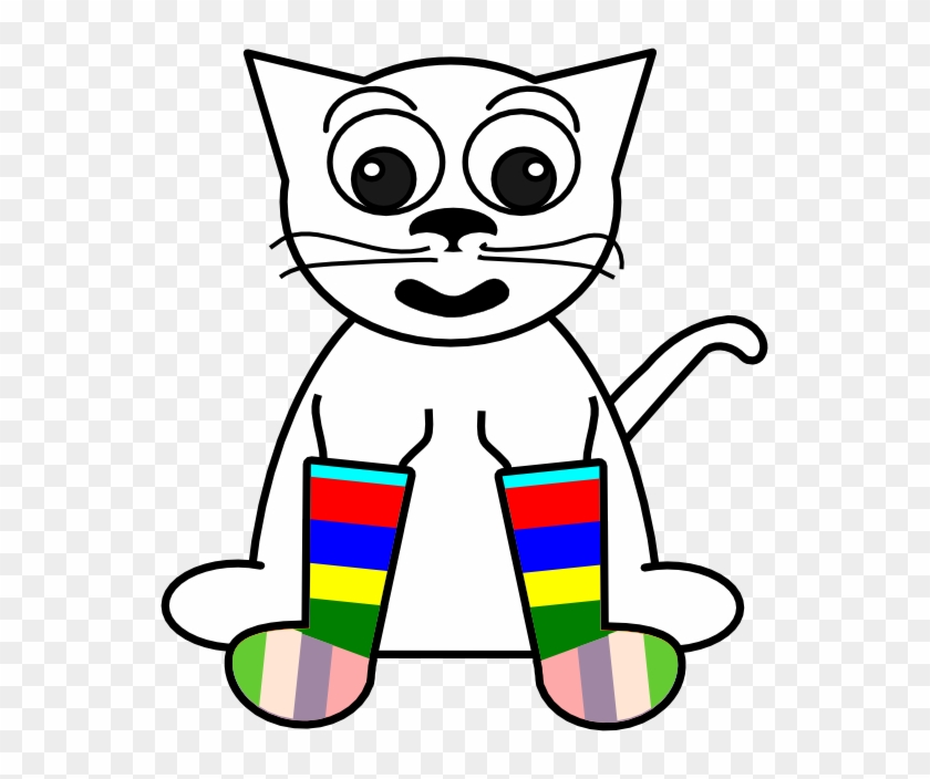Cat In Rainbow Socks Black White Line Art 555px 67 - Silly Sock Clip Art - Png Download #3166797