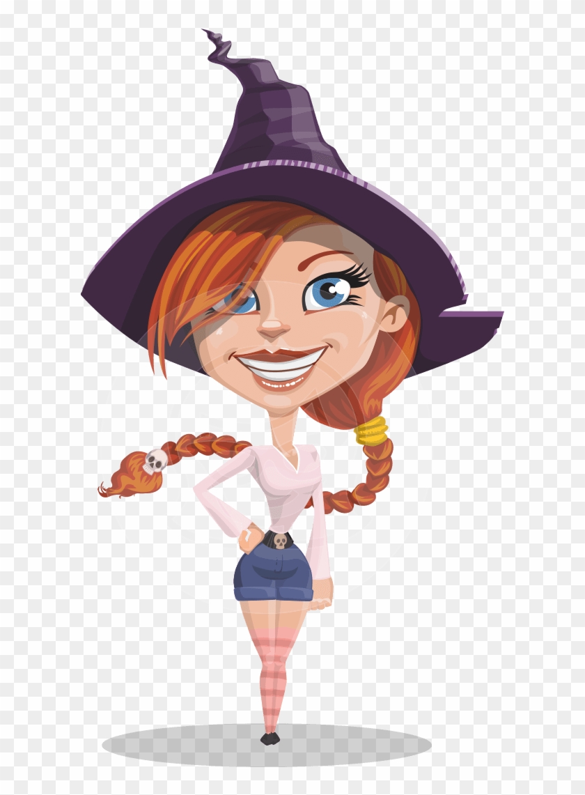 A Female Witch Cartoon Character With A Long Braid - Female Short Cartoon Character Clipart