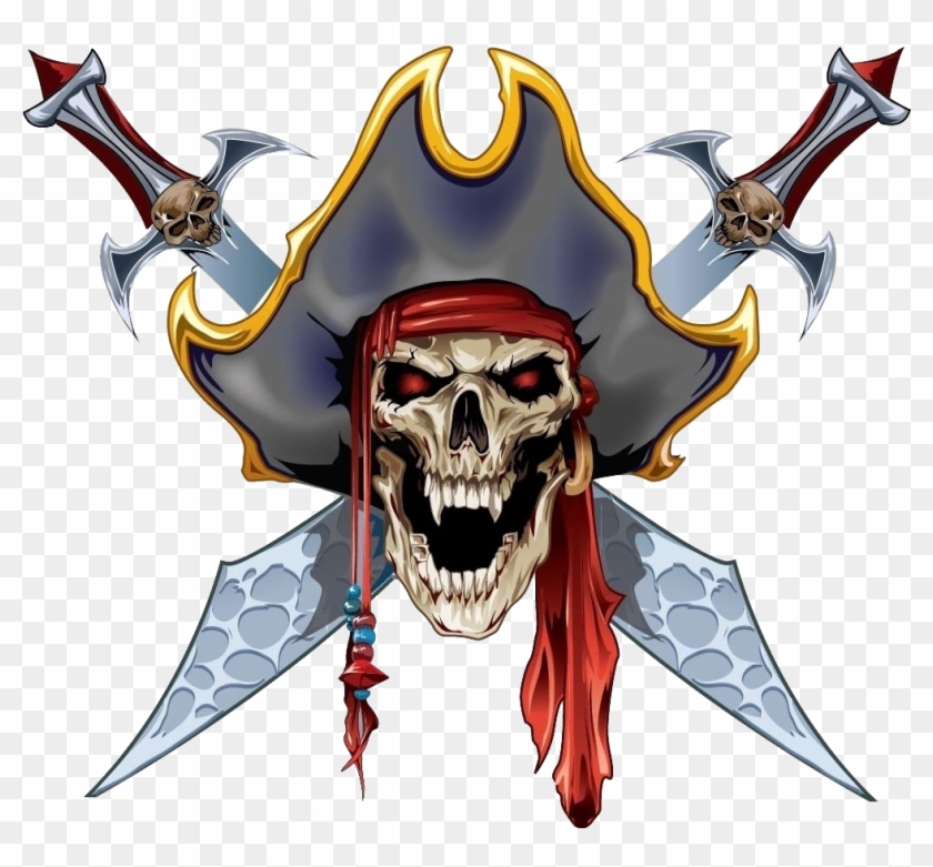 Tattoo Material Skull Piracy Flash Paper Pirate Clipart - Pirate Skull Transparent Background - Png Download