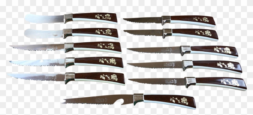 Vintage Sheffield Stainless Knife Set Flower Vine Design - Bowie Knife Clipart