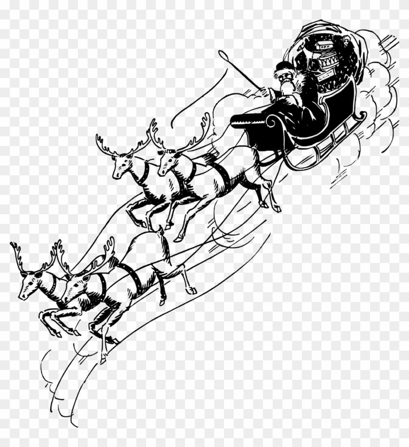 Sledding Drawing Christmas Sleigh - Realistic Santa Claus On Sleigh Drawing Clipart