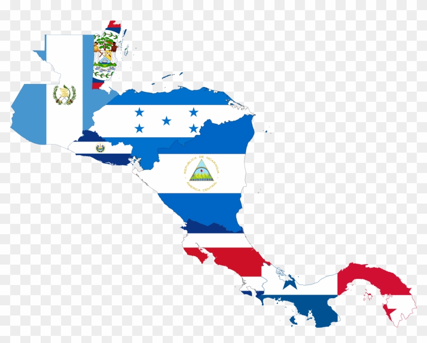 Flag-map Of Central America - Central America Map With Flags Clipart