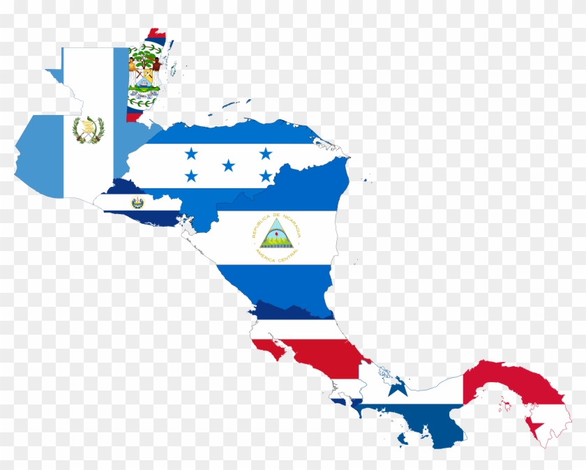 Flag-map Of Central America - Central America Map With Flags Clipart #3189906