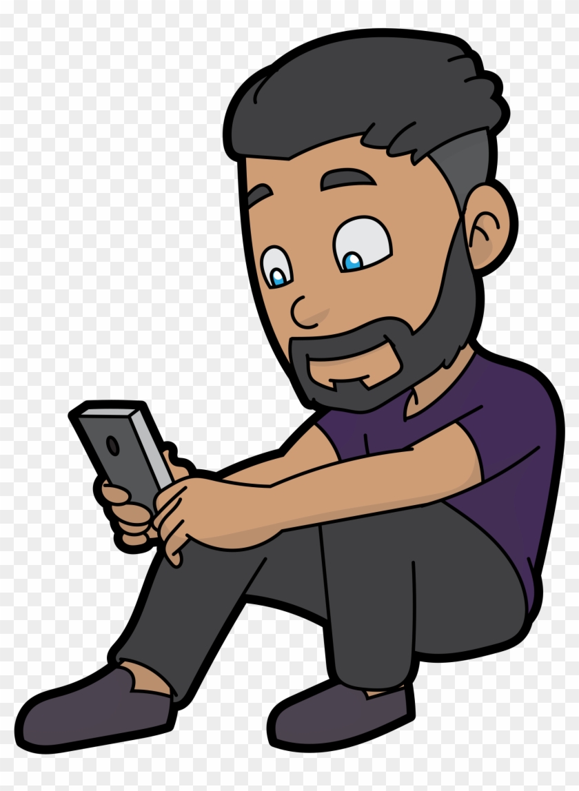 Png Black And White File Cartoon Man Using His Smartphone - Man Using Smart Phone Cartoon Clipart