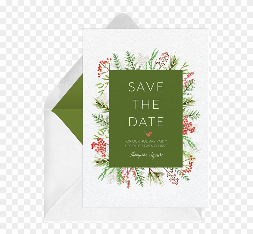 Save The Date Holiday Party Templates - Holiday Greenery Watercolor Clipart #322568