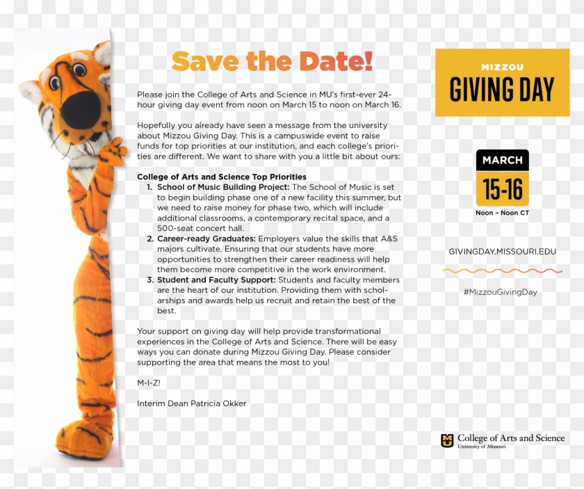 Mizzou Giving Day Save The Date Message - Tiger Clipart #323021