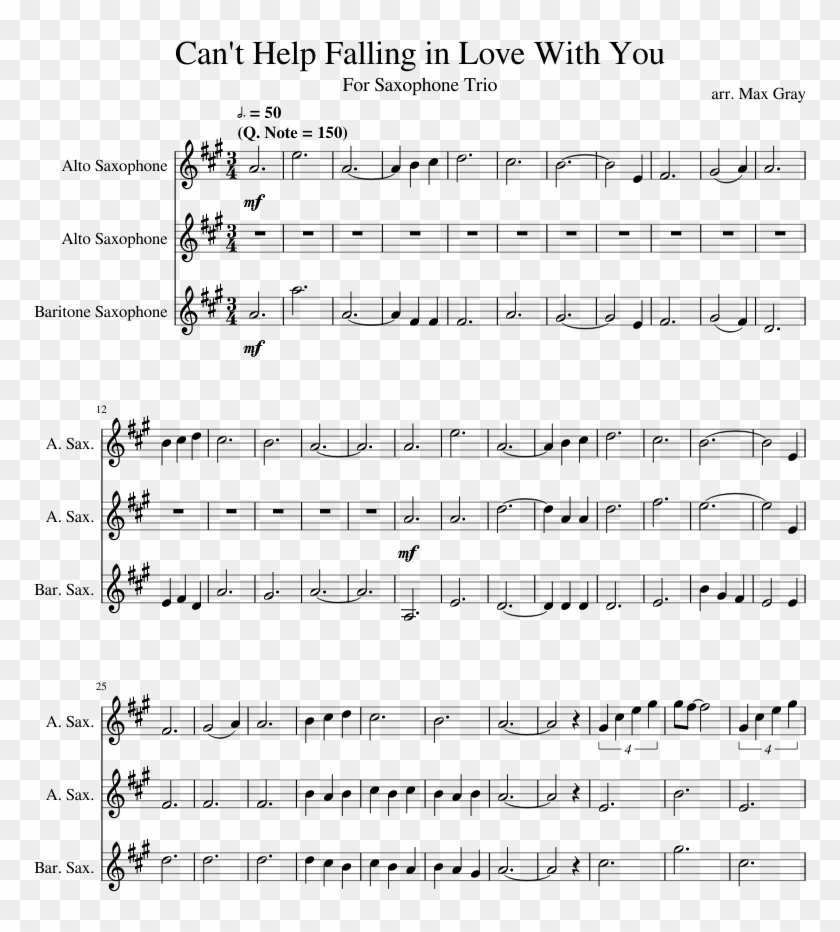 Can't Help Falling In Love With You Sheet Music For - Gonna Fly Now Sheet Music Alto Saxophone Clipart
