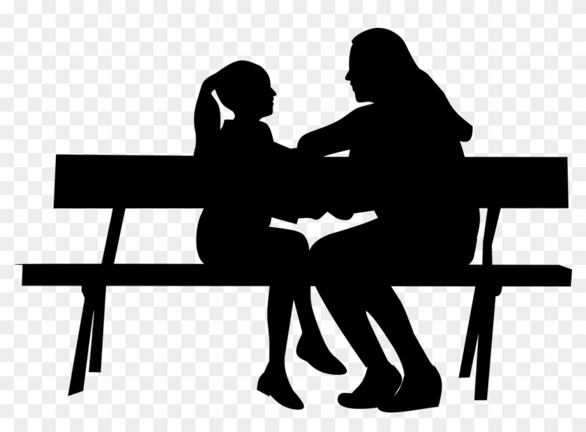 People Talking On Bench - Mother And Daughter Silhouette Clipart