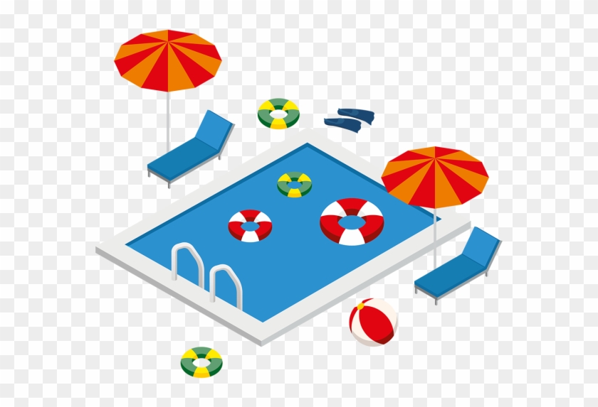 Isometric Swimming Pool With Summer Elements, Isometric, - Isometric Swimming Pool 3d Clipart