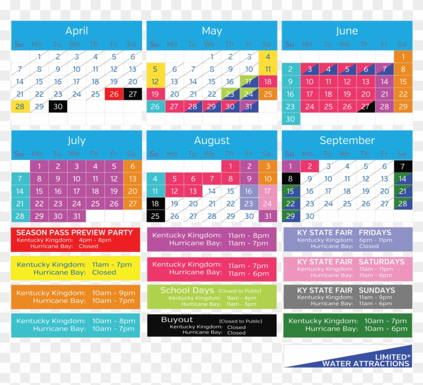 *designates That Some Water Attractions May Be Closed - Kentucky Kingdom 2019 Schedule Clipart #3201833