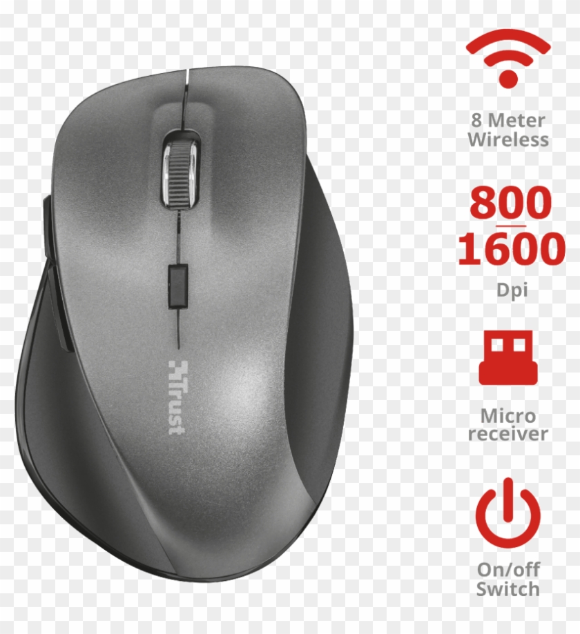 Ravan Wireless Mouse - Trust Ravan Wireless Mouse Optical Ergonomic Grey Clipart