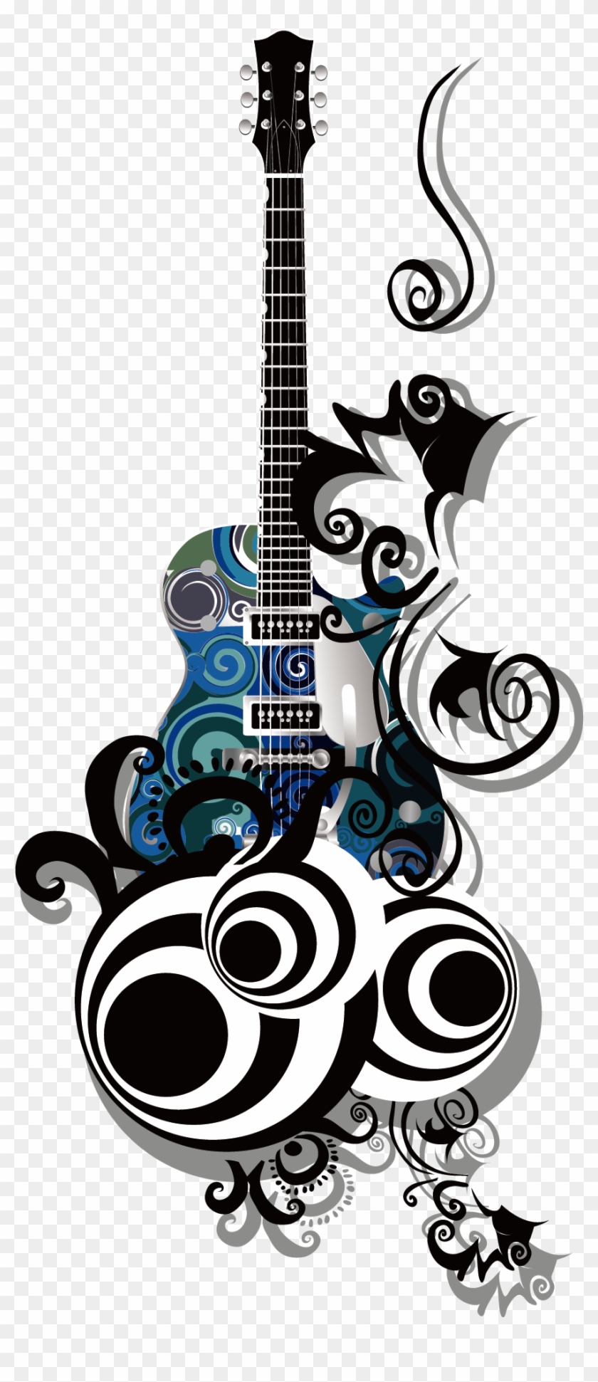And Decorative Wall Sticker Material India Guitar Clipart - Wall Sticker Design Guitar - Png Download #3205272