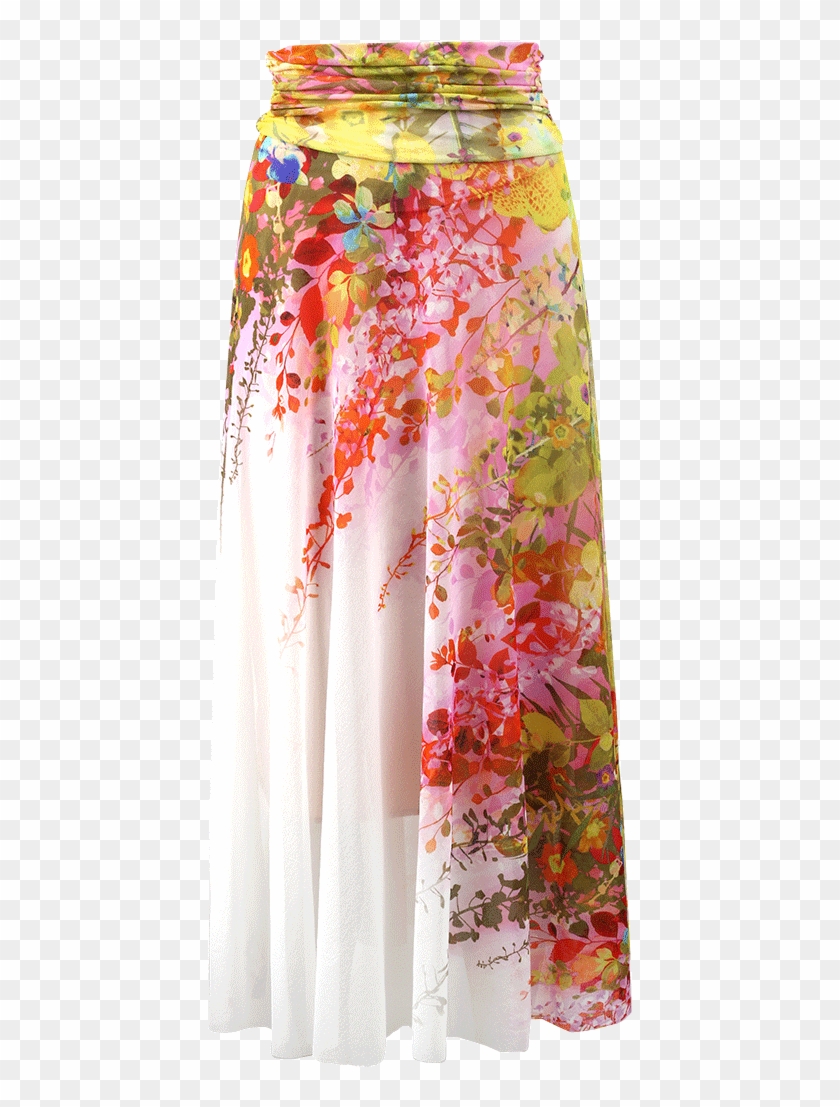 Pull-on Floral Print Maxi Skirt - Floral Design Clipart