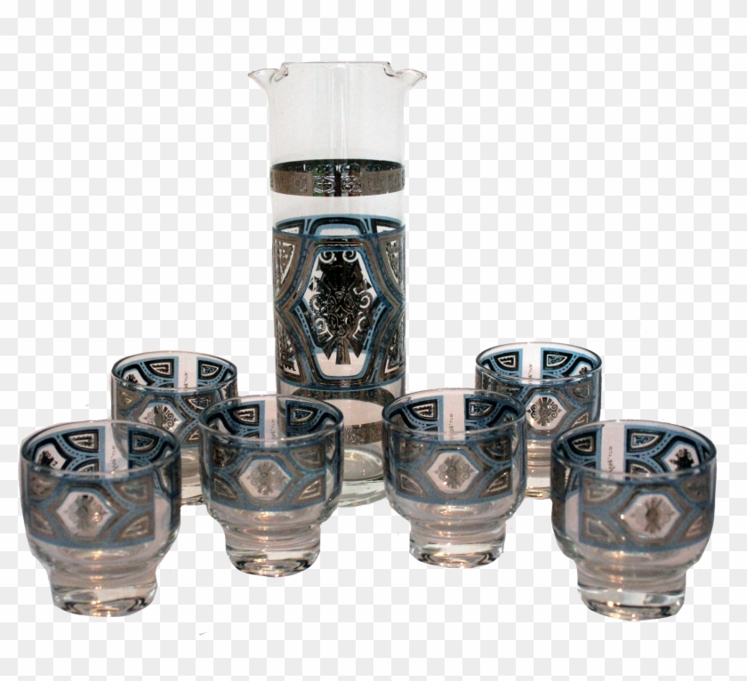 Culver Blue & Silver Glasses W/ Martini Pitcher - Chess Clipart