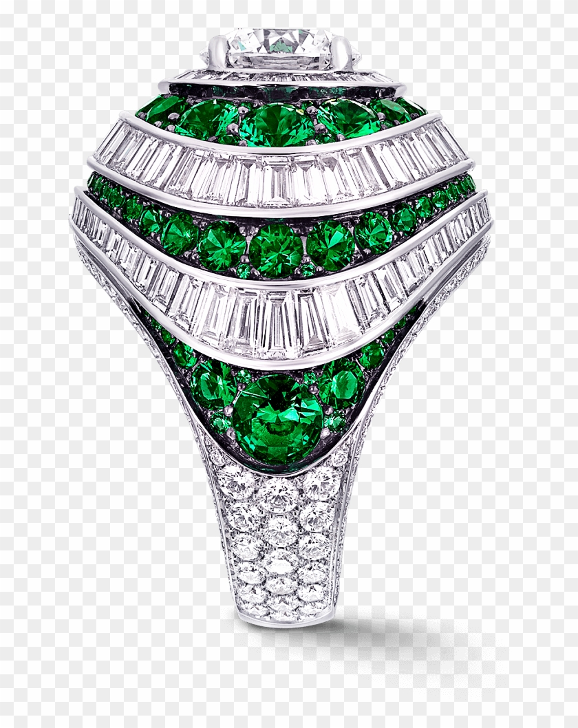 Side View Of A Graff Emerald And Diamond Swirl Baguette - Engagement Ring Clipart #3208139