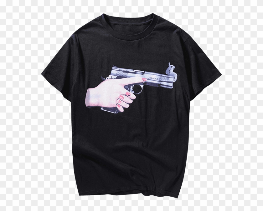 Wholesale Hands Hold Gun Print Short Sleeve T-shirt - T-shirt Clipart