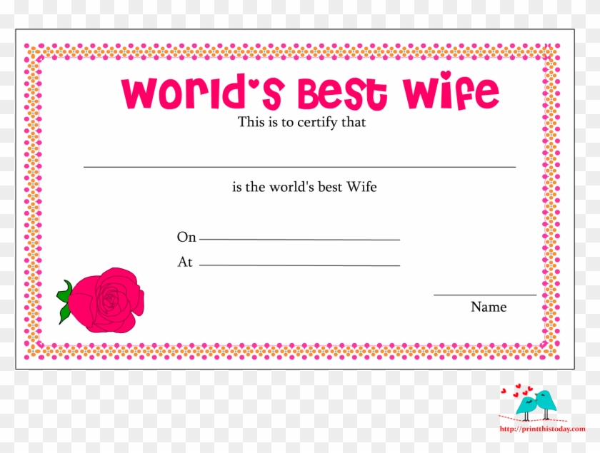 World's Best Wife Certificate With Red Rose - World Best Wife Quotes Clipart #3212935