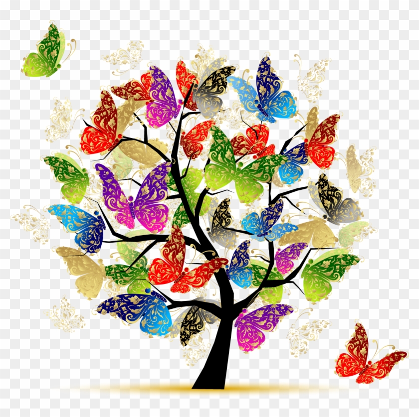 Donor Recognition » Butterfly Tree Illustration - Tree Of Life With Butterflies Clipart #3213314