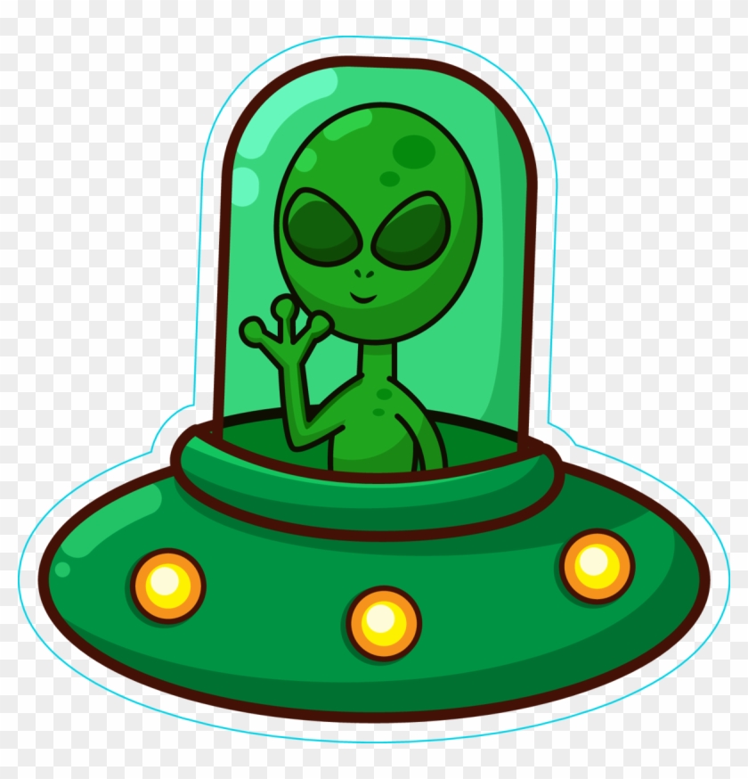 Alien In Spaceship Cartoon Sticker - Alien In Spaceship Clipart #3222121