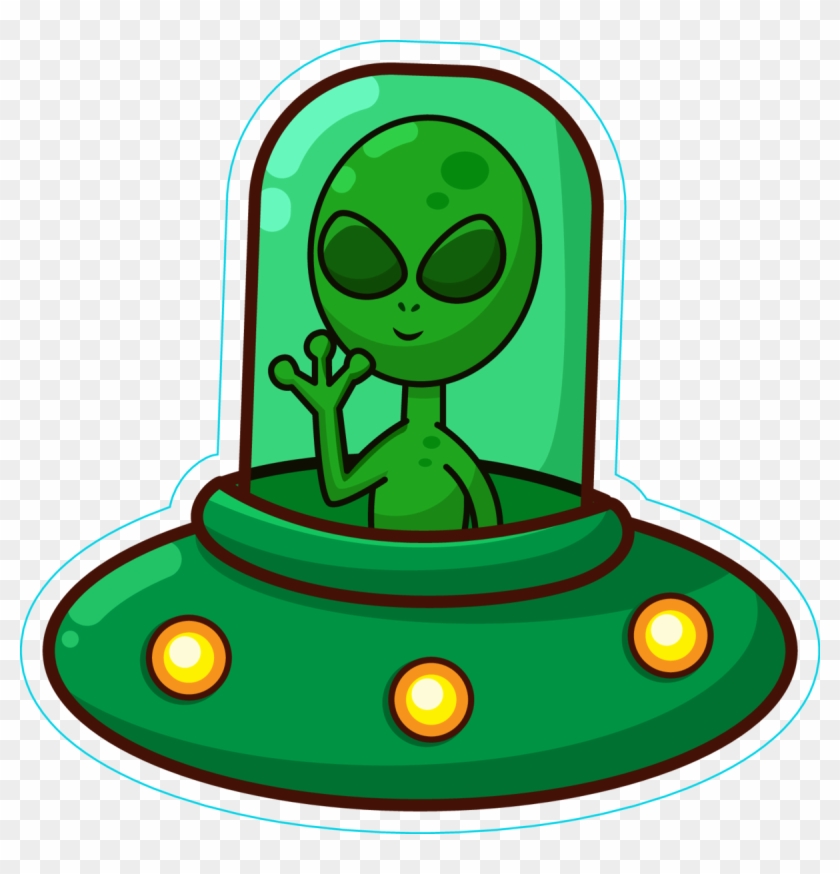 Alien In Spaceship Cartoon Sticker - Alien In Spaceship Clipart