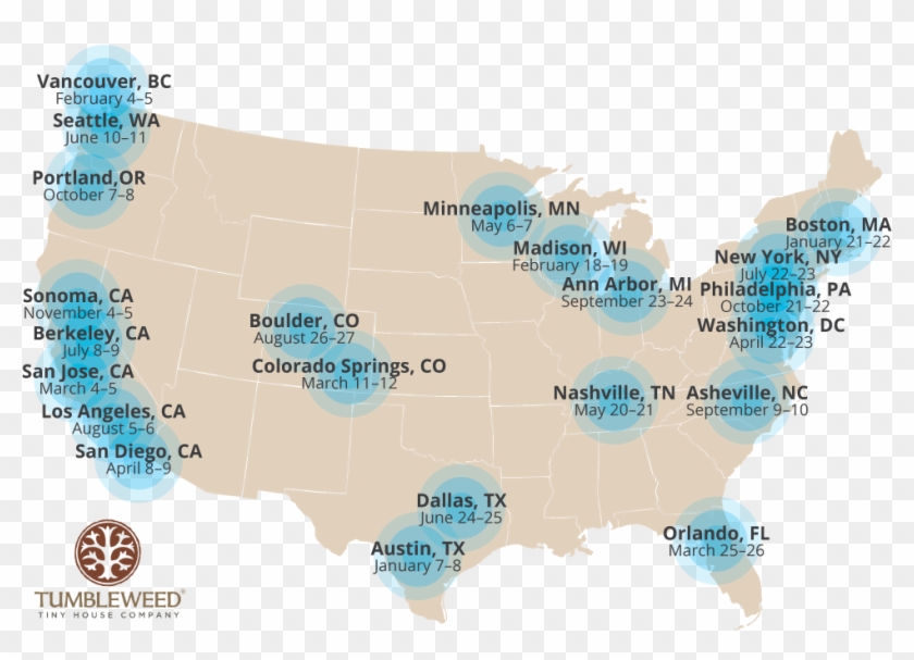 Tumbleweed Tiny House Workshops - Map Of Usa Clipart #3223819
