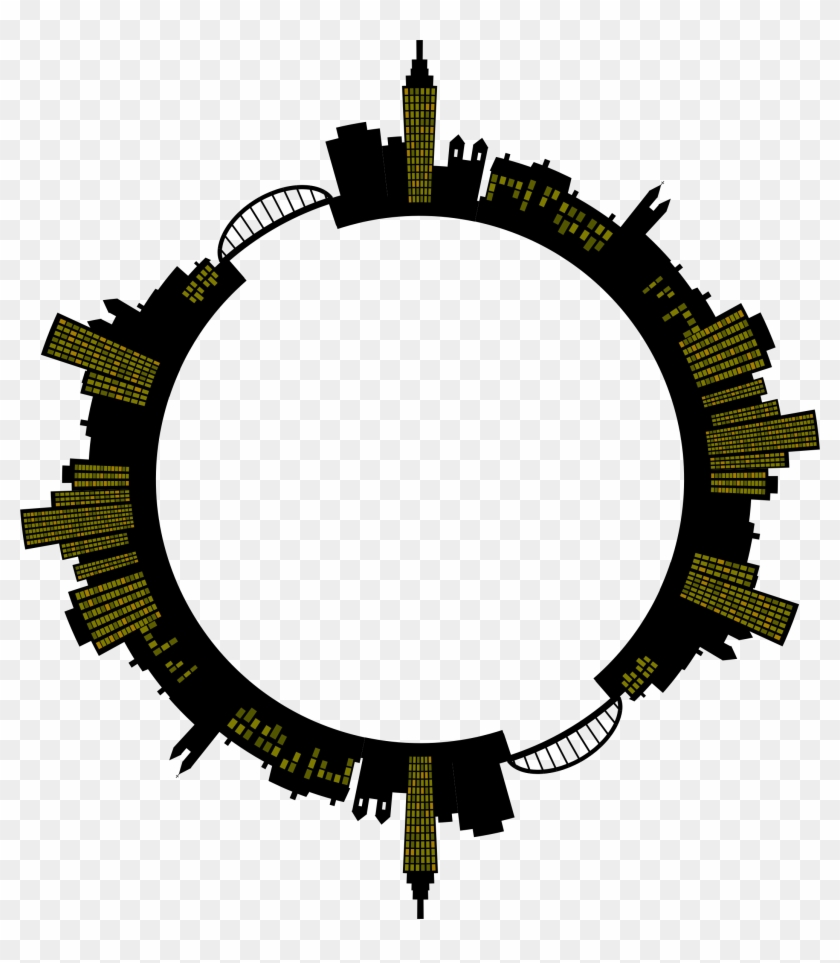 This Free Icons Png Design Of Night Cityscape Frame - City Skyline Png Circle Clipart