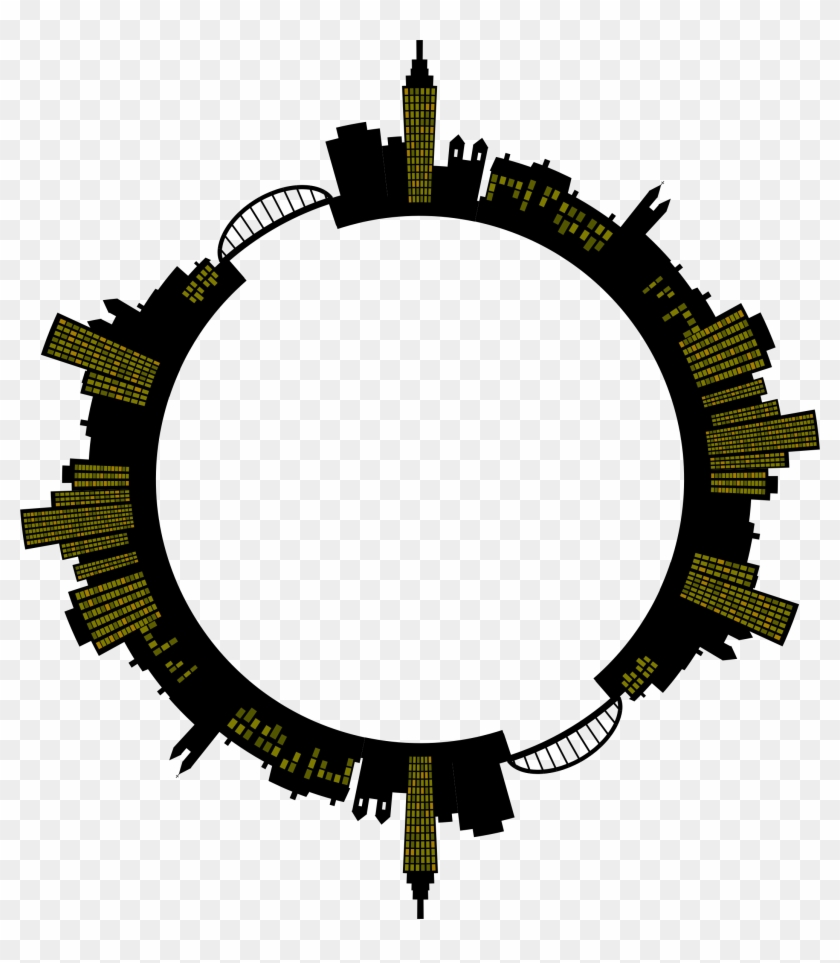 This Free Icons Png Design Of Night Cityscape Frame - City Skyline Png Circle Clipart #3224609