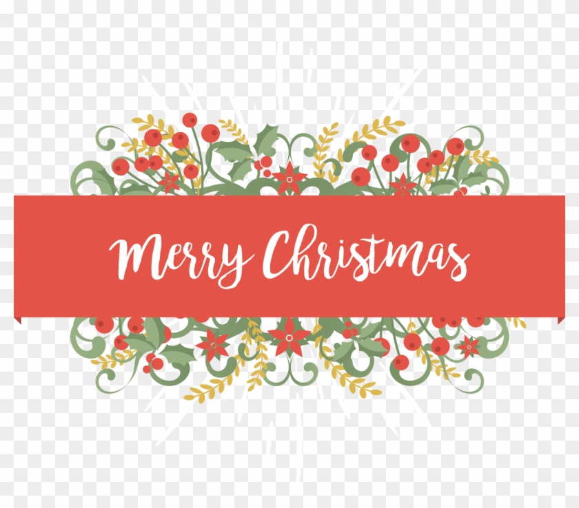 Merry Christmas Text Clipart Kiwi - Merry Christmas Card Floral - Png Download