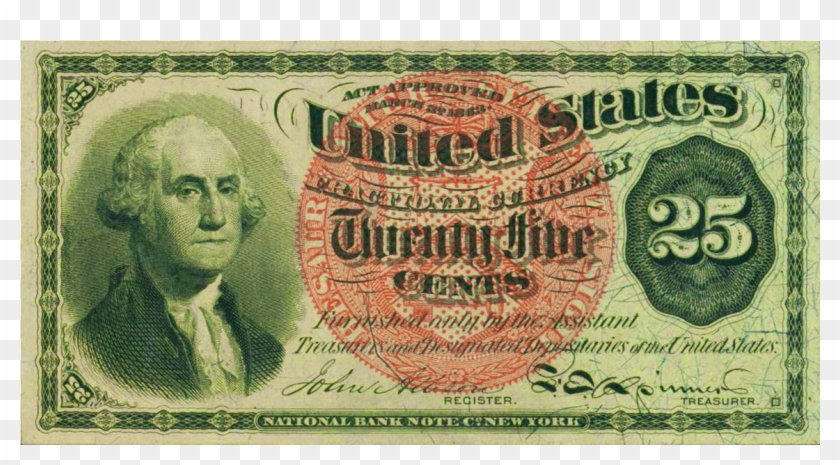 1863 "washington" Twenty-five Cents Fractional Currency - 25 Cent Bill Clipart