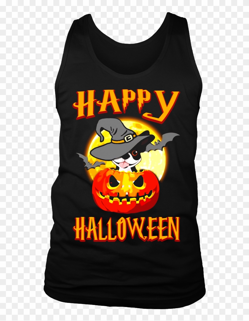 Boston Terrier Dog Happy Halloween T Shirt Pumpkin - Active Tank Clipart #3247726