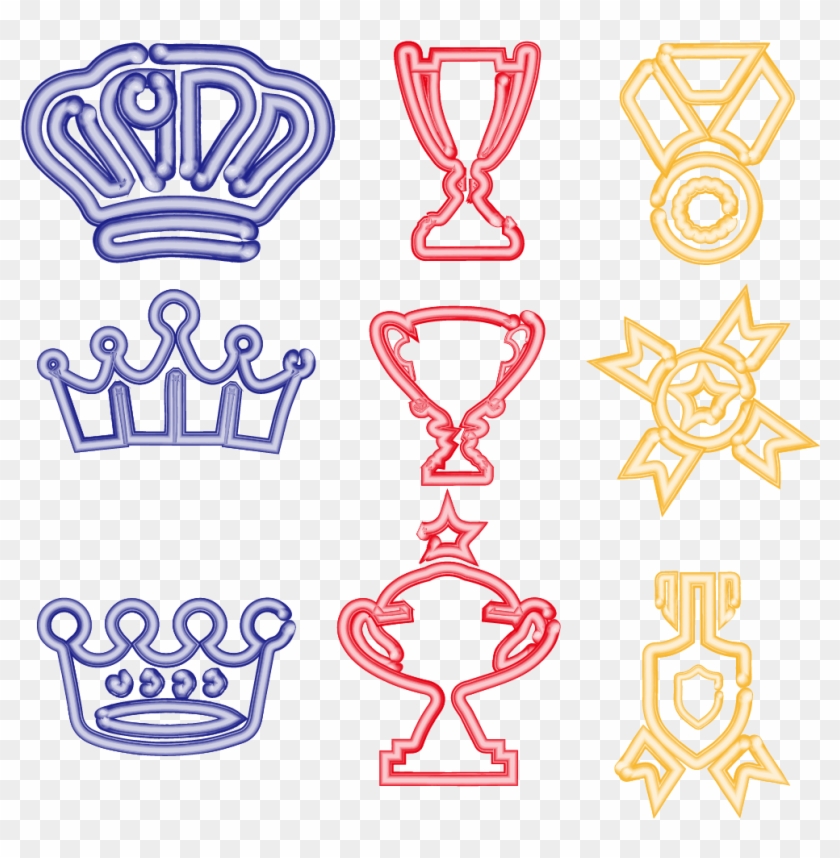 Neon Medal Trophy Crown Vector Glowing พื้นหลังสีดำ - Медаль Пнг Clipart