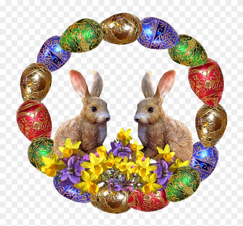 Easter, Rabbits, Flowers - Easter Clipart #3258648