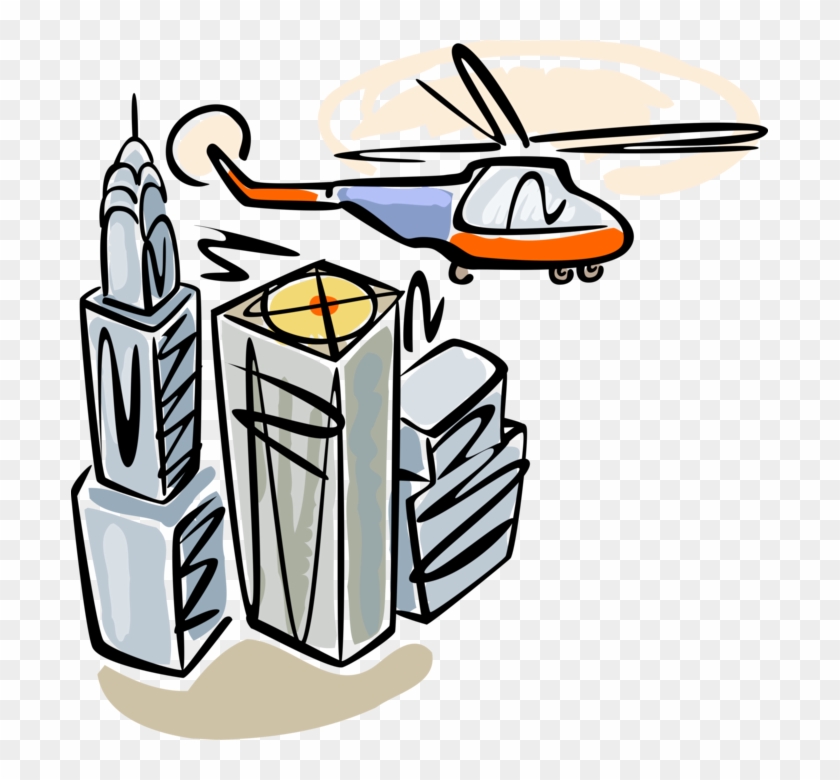 Vector Illustration Of Helicopter Aircraft Flies Over Clipart