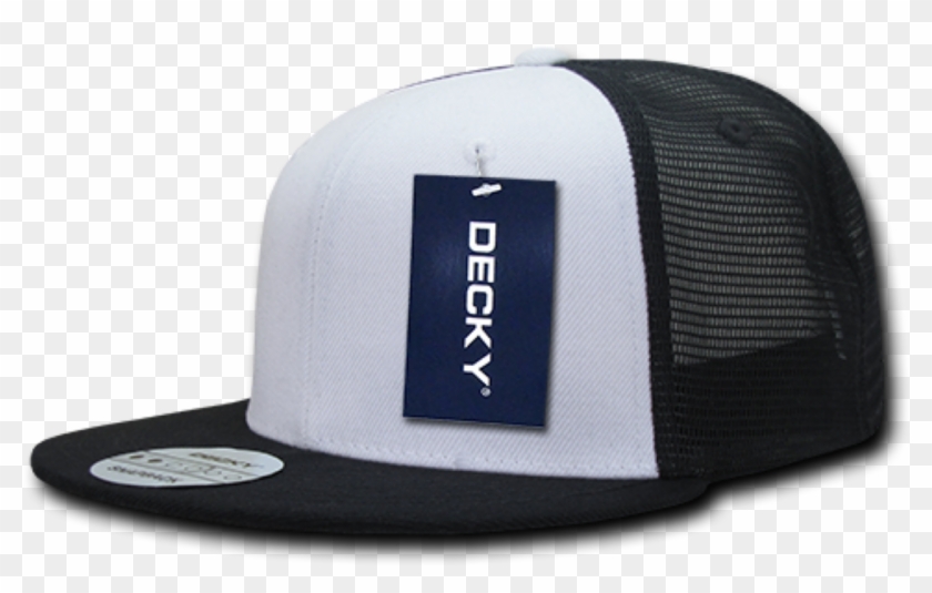 Decky 6 Panel Flat Bill Trucker Caps, Black/white - Flat Bill Trucker Hats Clipart #3280878