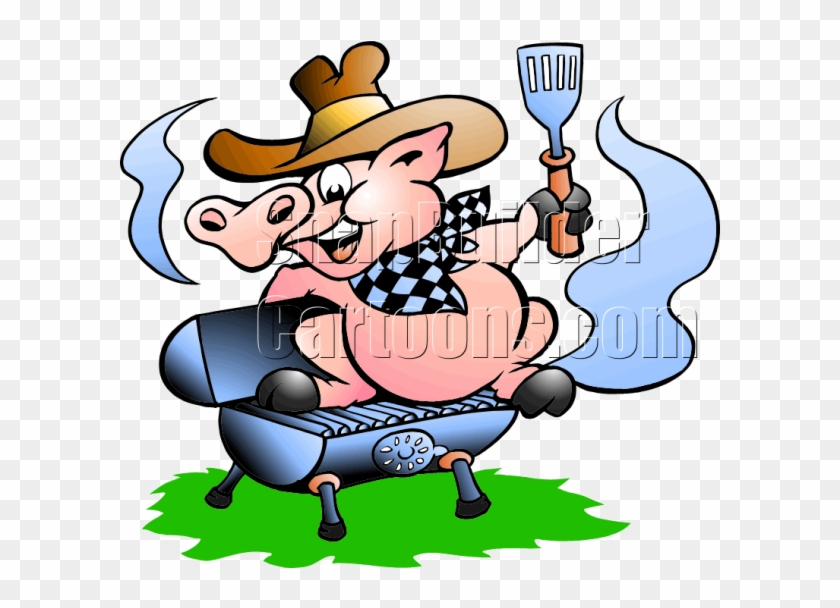 Pig On Open Grill - Pig Getting Roasted Cartoon Clipart