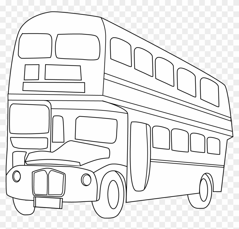 School Bus Black And White Double Decker Bus Clipart - Double Decker Bus Line Drawing - Png Download