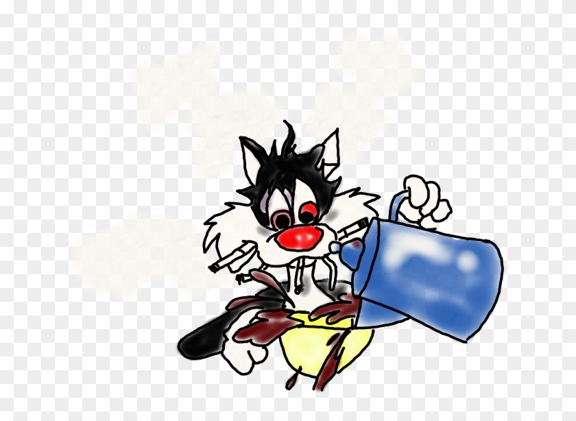 #sylvester #coffee #cigarrete #chainsmokimg #caffiene - Cartoon Clipart