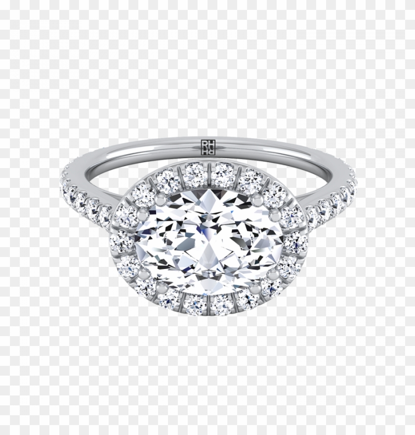 Oval Shape Diamond Halo Engagement Ring East West With - Engagement Ring Clipart