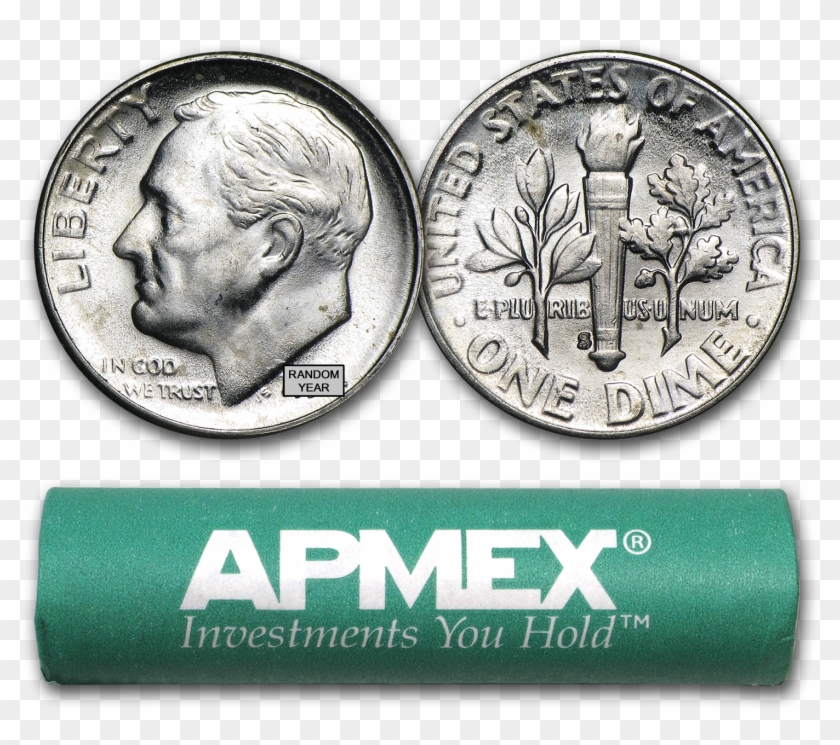90% Silver Roosevelt Dimes $5 50-coin Roll Bu - Roosevelt Dime Clipart #3292494