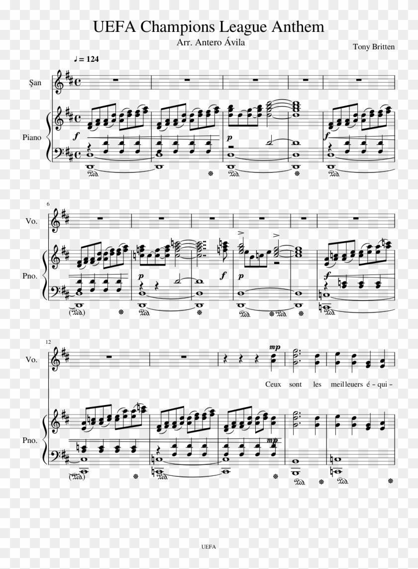 Uefa Champions League Anthem Sheet Music Composed By - Champions League Song Piano Notes Clipart