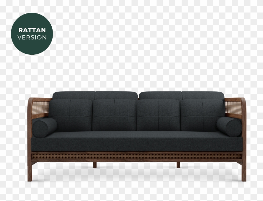 Crockford Sofa In Walnut Wood, Ratan And Black Linen - Studio Couch Clipart
