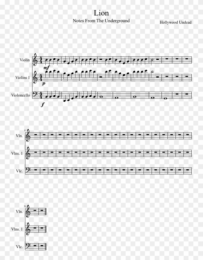 Lion Sheet Music Composed By Hollywood Undead 1 Of - Hollywood Undead Lion Piano Notes Clipart