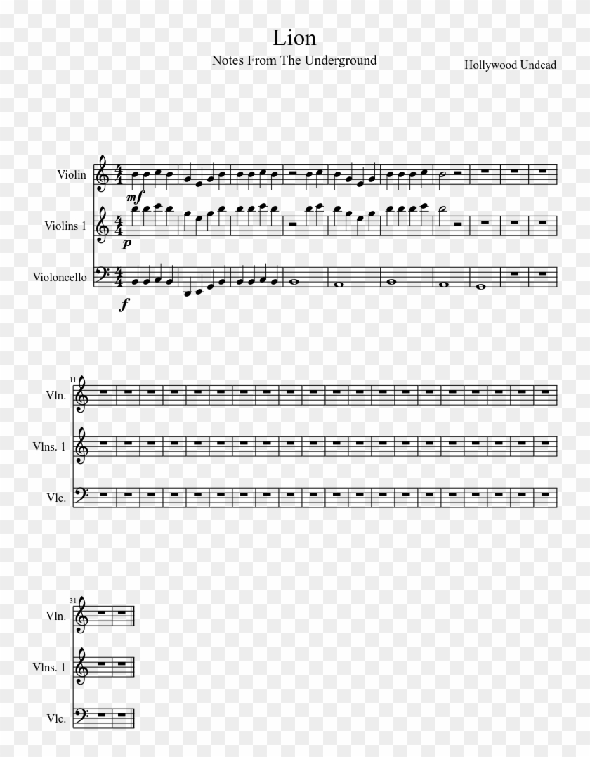 Lion Sheet Music Composed By Hollywood Undead 1 Of - Hollywood Undead Lion Piano Notes Clipart #3294737