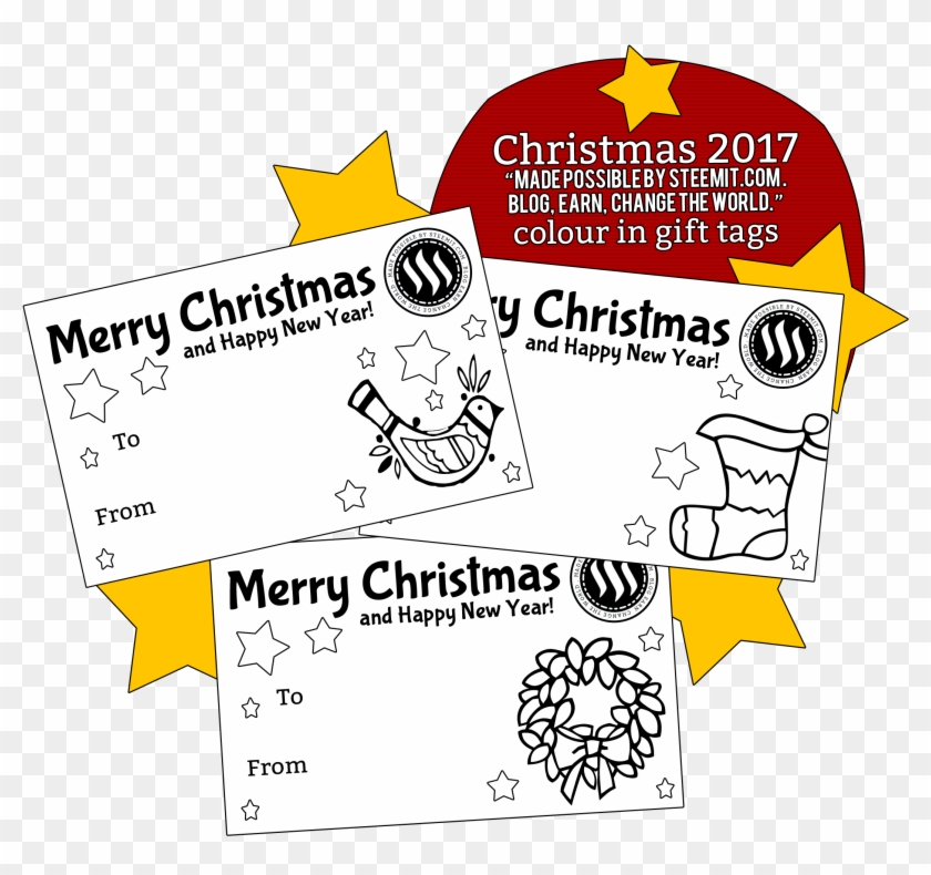 🎄 Steemit Colour In Gift Tags "made Possible By Steemit - Cartoon Clipart #3296071