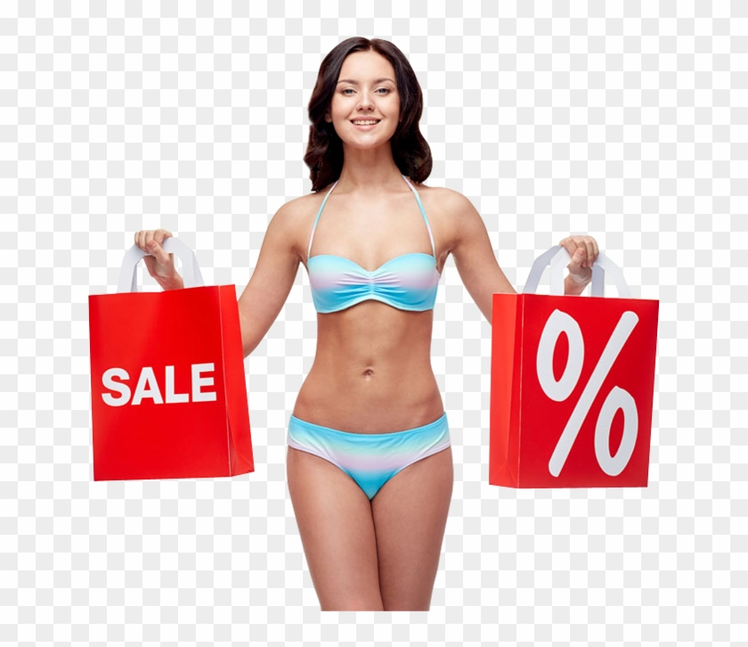 Happy Woman In Bikini With Shopping Bags - Happy Woman Bikini Png Clipart #3297093