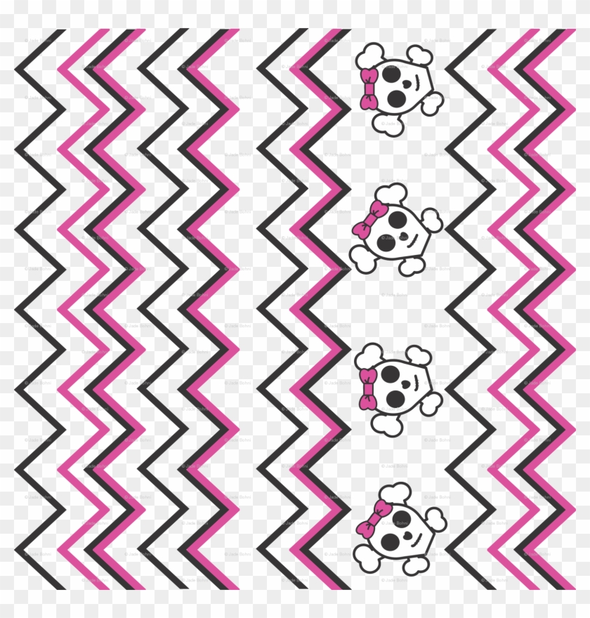 Girly Skull & Crossbone With Pink Zig Zags Wallpaper - Illustration Clipart