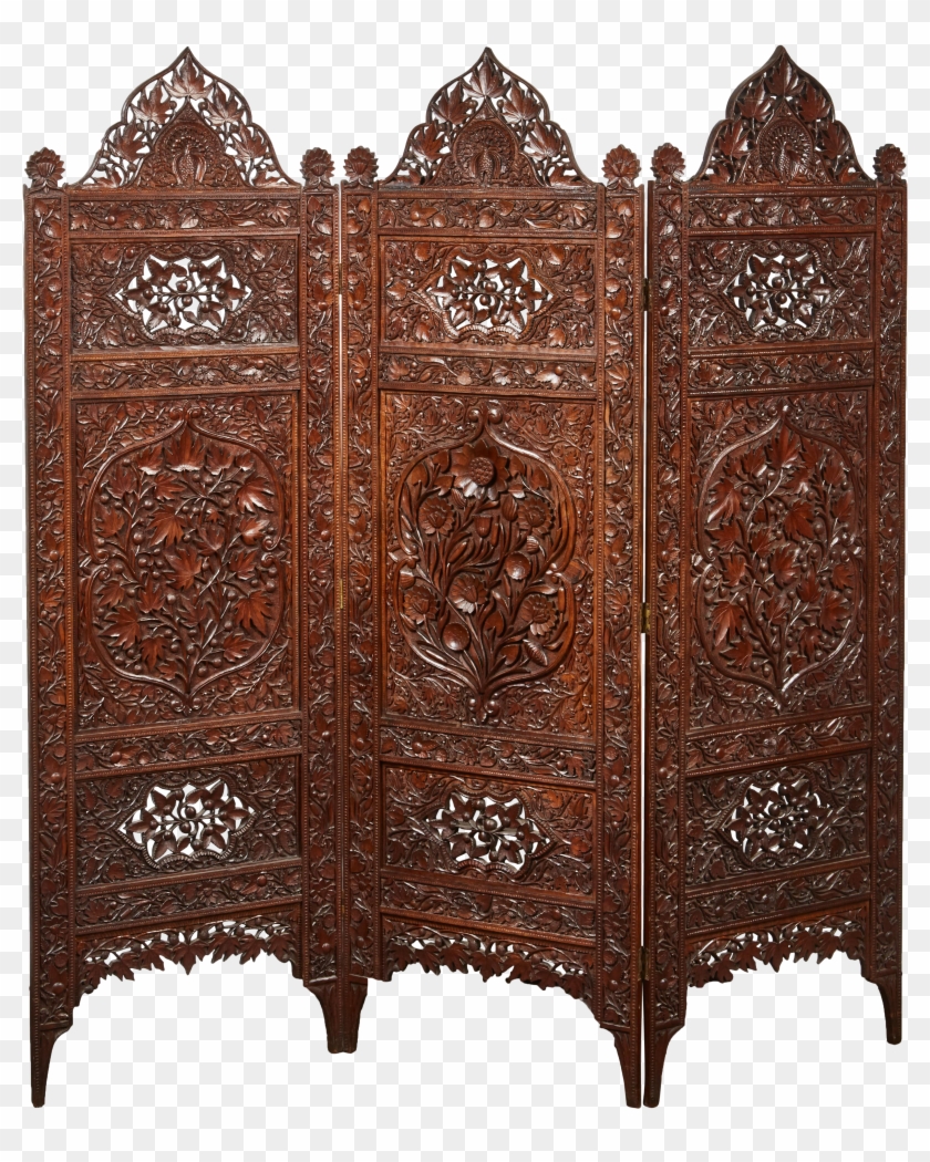 3 Panel Elaborately Carved Indian Screen On Decaso Clipart