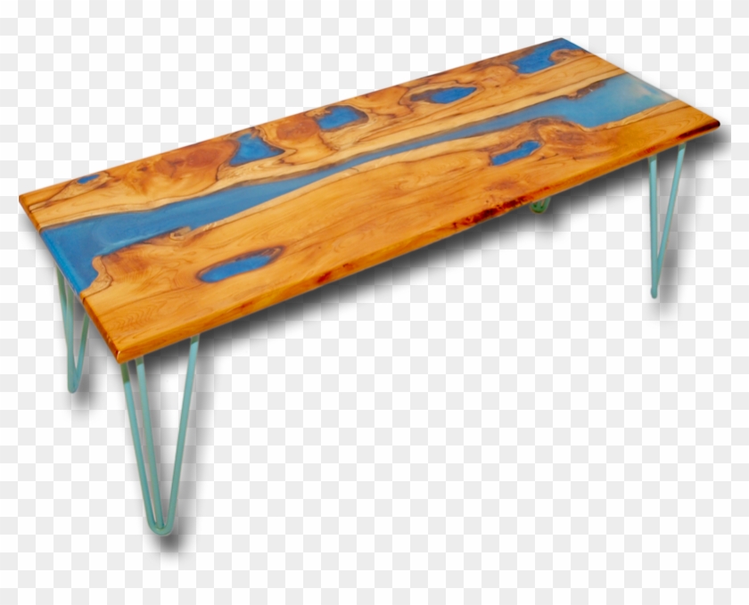 Live Edge Yew Wood & Blue Resin River Coffee Table Clipart
