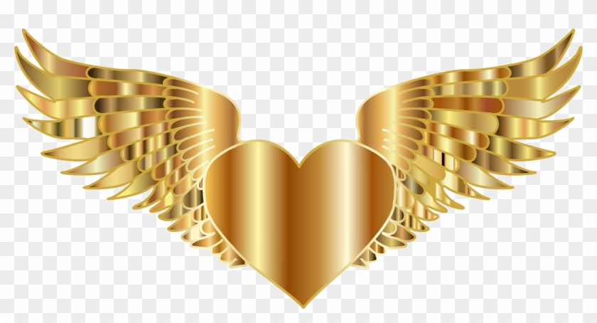 Golden Flying Heart Transparent Download - Gold Heart With Wings Clipart #330899