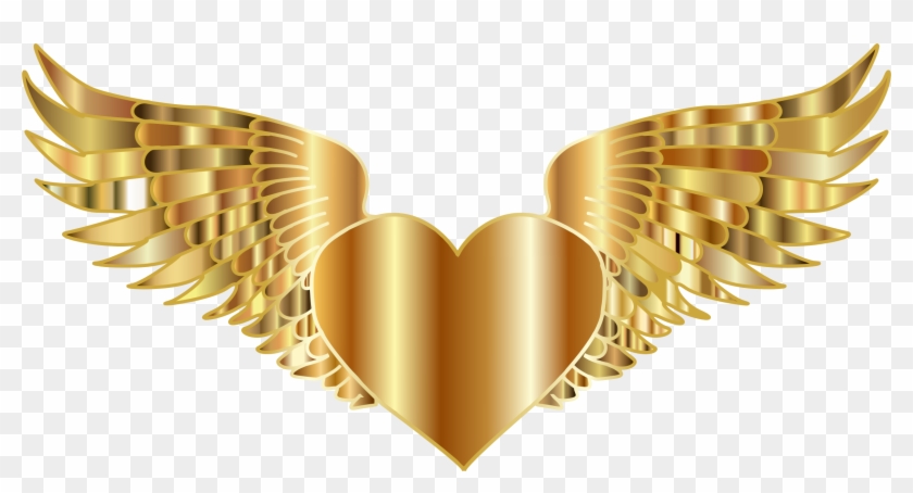 Golden Flying Heart Transparent Download - Gold Heart With Wings Clipart #330899